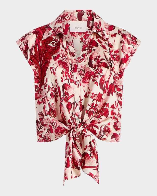 Marianna Floral Ribbons Tie Top